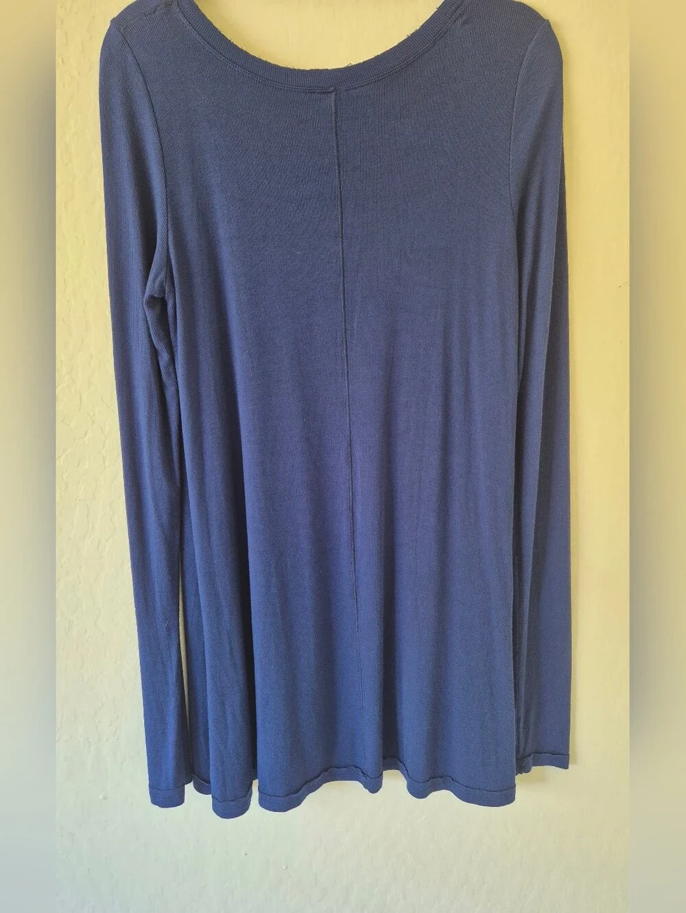 Free People Ribbed Long Sleeve Swing Tunic Top Navy Size Large Boho
